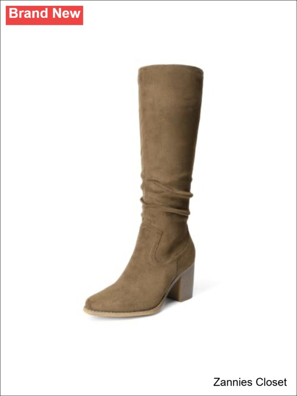 ✨DREAM PAIRS Women's Slouchy Knee-High Chunky Heel Boots Faux Suede Pointed Toe